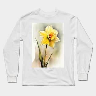 Daffodil watercolor art Long Sleeve T-Shirt